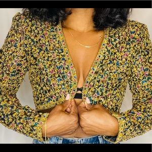 Colorful Beaded Detailed Crop Jacket (Size M)